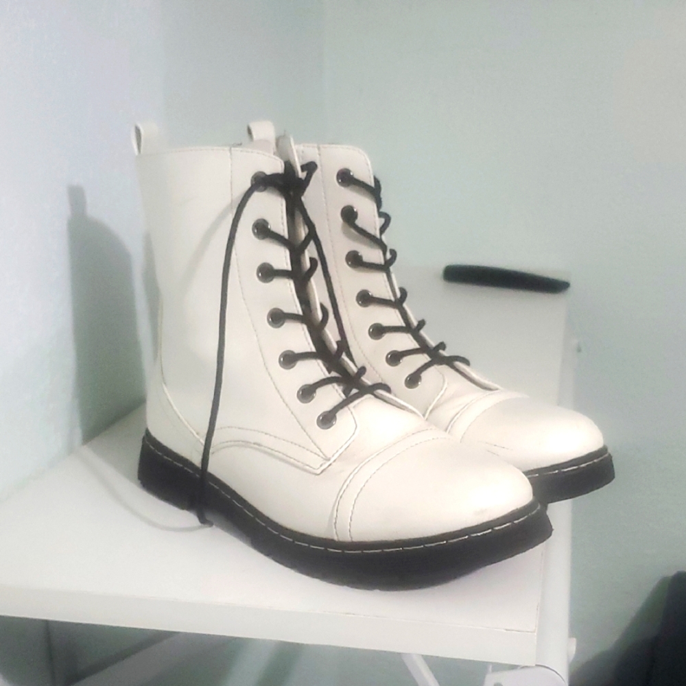 White Lace-Up Ankle Boots